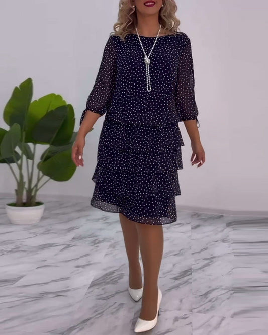 Zofia™ | Elegancka Sukienka w Kropki z Warstwowym Fasonem