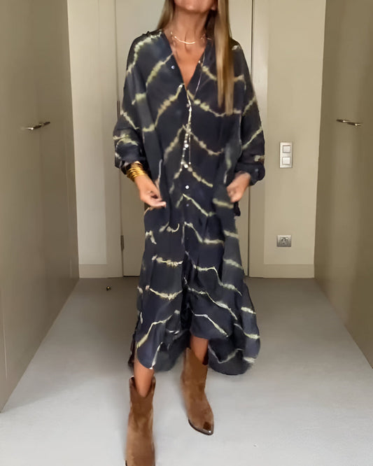Lena™ | Długa Sukienka Boho w Paski