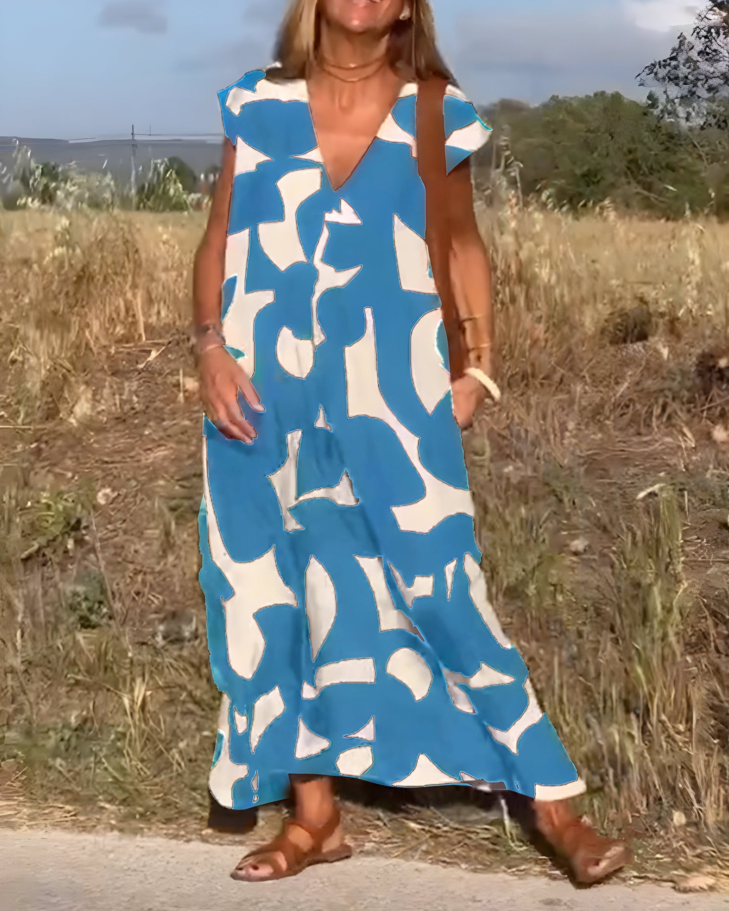 Jacqueline™ | Sukienka w Print i Dekoltem w Kształcie V