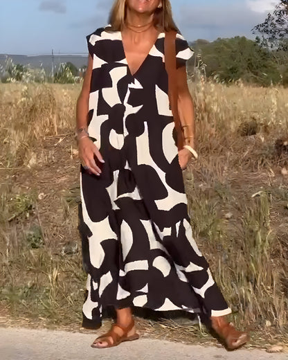 Jacqueline™ | Sukienka w Print i Dekoltem w Kształcie V