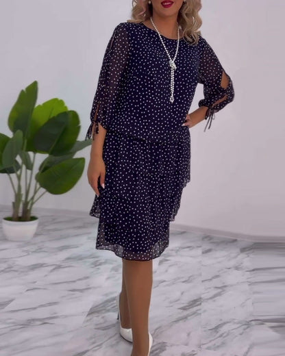 Zofia™ | Elegancka Sukienka w Kropki z Warstwowym Fasonem