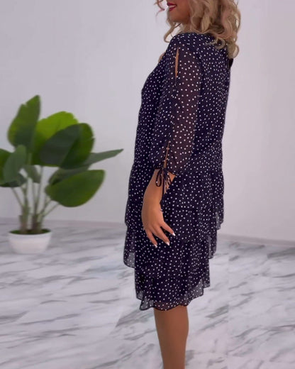 Zofia™ | Elegancka Sukienka w Kropki z Warstwowym Fasonem