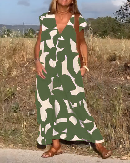 Jacqueline™ | Sukienka w Print i Dekoltem w Kształcie V