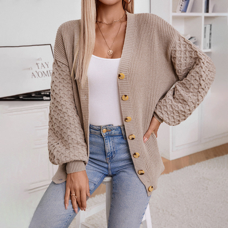 Eva™ | Oversize Sweter z Dekoltem w Serek i Guzikami
