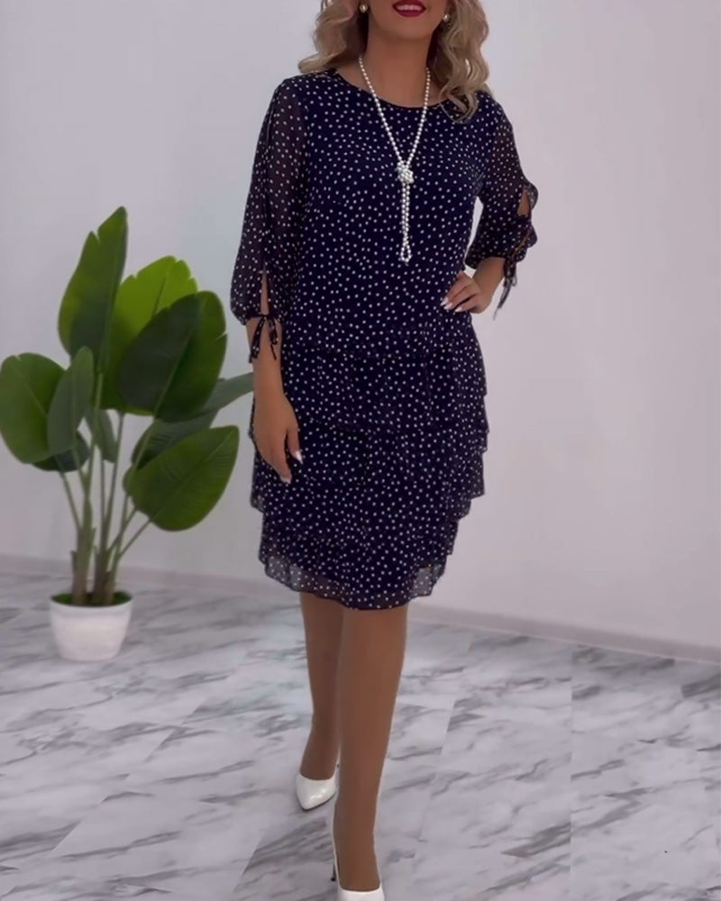 Zofia™ | Elegancka Sukienka w Kropki z Warstwowym Fasonem